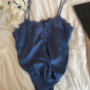 Blue satin bodysuit